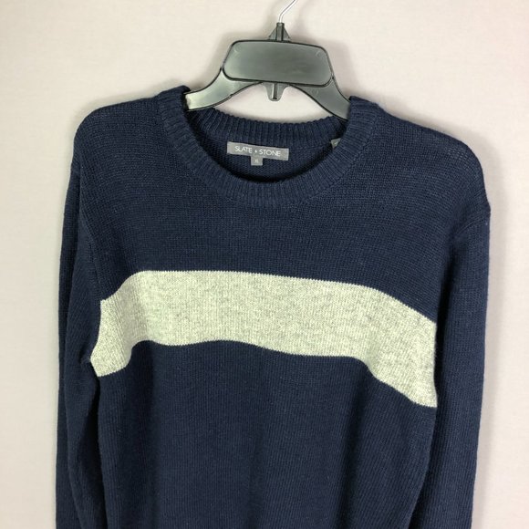 Slate and Stone Navy Gray Stripe Crew Neck Sweater Size XL - Picture 3 of 7